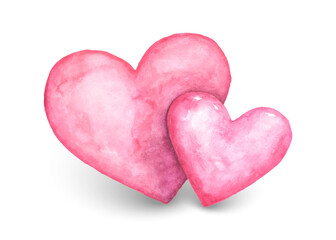 Cute pink couple hearts watercolor isolated on white background