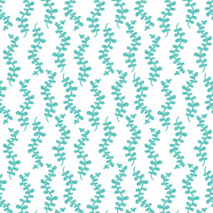 Seaweed seamless pattern of marine plants in a minimalist style. Vector background of green blue aquatic plants.