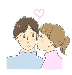 ほっぺにキスをする男女のカップル