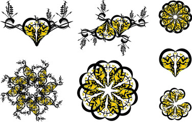 Snake and floral symbols on a white background for your designs. Tribal snake head in the shape of a heart and a floral motif for holidays and events, tattoo, prints, textiles, fashion trends, etc.