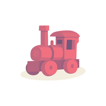 Toy train. Abstract little locomotive drawing in cartoon style. Part of set.