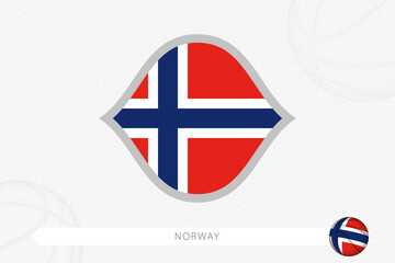 Norway flag for basketball competition on gray basketball background.