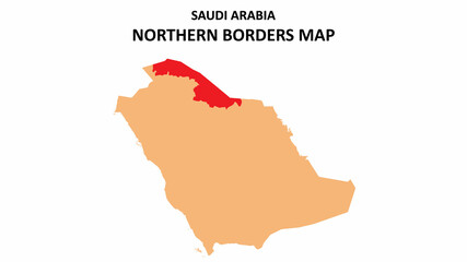 Northern Borders map highlighted on Saudi Arabia map. Northern Borders map on Saudi Arabia.