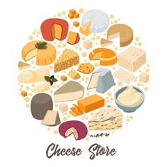 Cheese market or store with variety of products