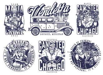 Mafia and crime black and white vintage set