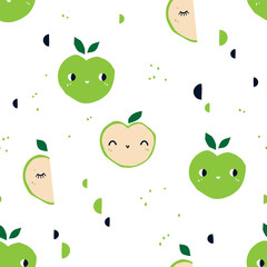 Cute seamless pattern with apples. Vector children's background with fruit.