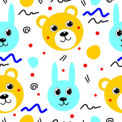 Children cute pattern animal character vector illustration