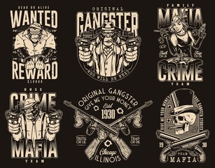 Vintage emblem set with gangsters and guns