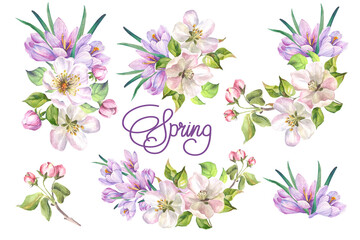 set of spring  flowers bouquets.watercolor