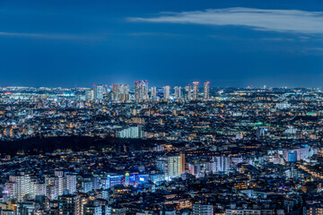 Fototapeta na wymiar Panoramic image of Tokyo and Kanagawa residential area night view in Japan.
