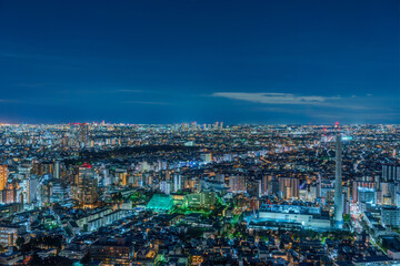 Fototapeta na wymiar Panoramic image of Tokyo and Kanagawa residential area night view in Japan.