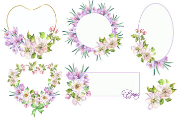 frame with spring flowers.watercolor