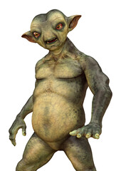 3D Rendering Green Alien on White