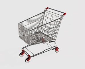 Shopping cart isolated on white background 3d image view