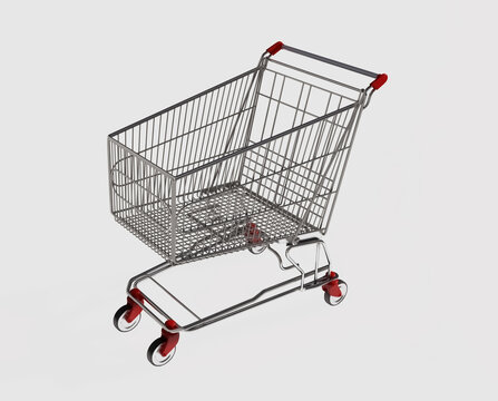 Shopping cart isolated on white background 3d image view