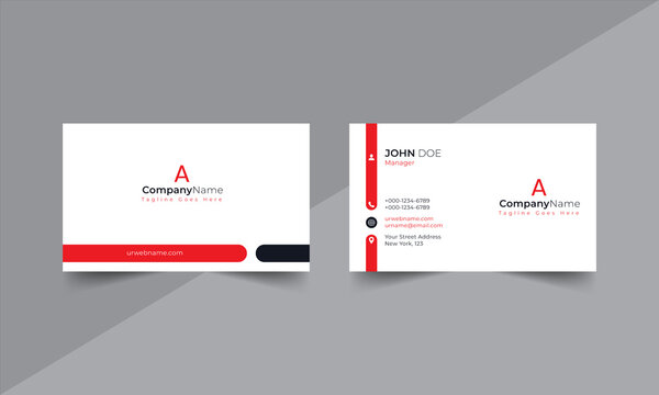 modern business card design . double sided business card design template . flat red business card template design
