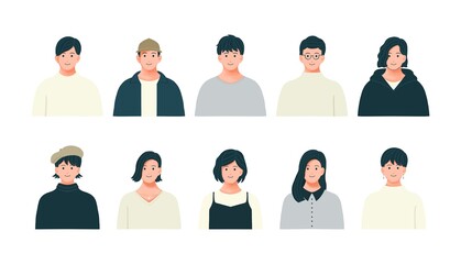 さまざまな男女の上半身イラストセット