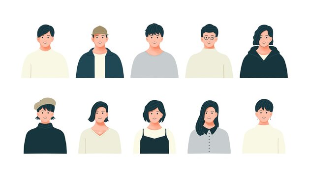 さまざまな男女の上半身イラストセット