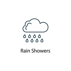 Rain shower icon thin line stock illustration. Weather forecast line icon, isolated on white background, weather stroked symbol. 
