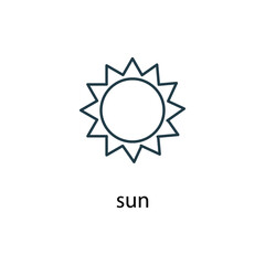 Sun icon thin line stock illustration. Weather forecast line icon, isolated on white background, weather stroked symbol. 