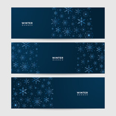 Snowy Dark Blue Snowflake design template banner