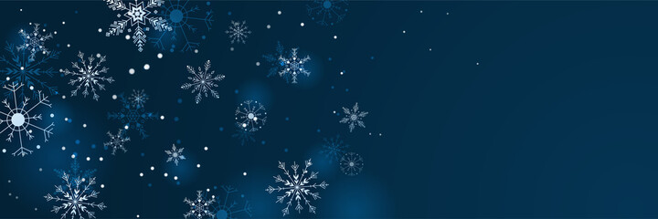 Fototapeta na wymiar Winter Dark Blue Snowflake design template banner
