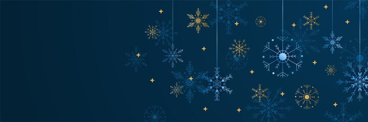 Winter Dark Blue Snowflake design template banner