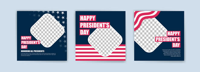 US President's Day greeting card displayed with the national flag of the United States of America. Social media templates for US president's day.