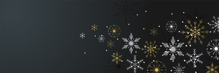 Elegant winter black Snowflake design template banner