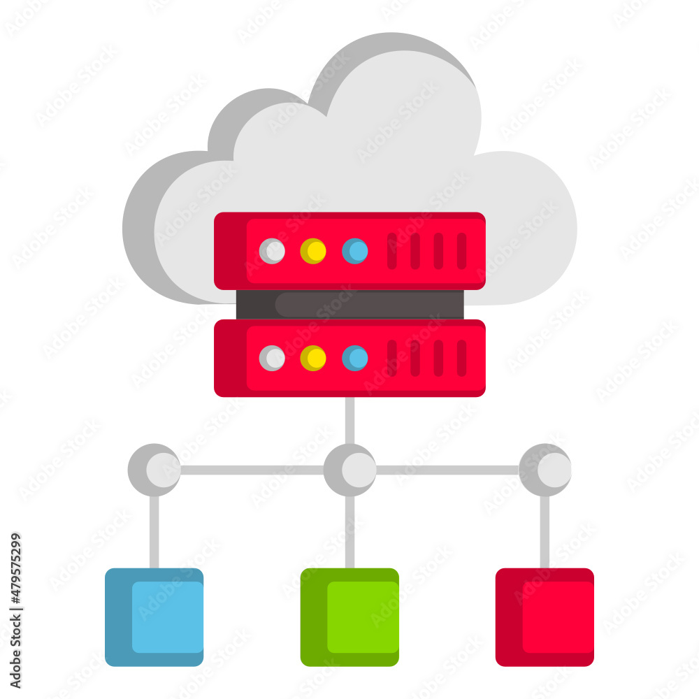 Aufkleber cloud computer with their nodes concept, remote storage devices vector color icon design, big data s