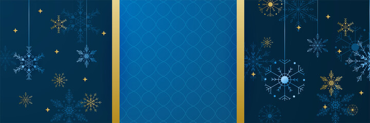 Fototapeta premium Snowy Dark Blue Snowflake design template banner