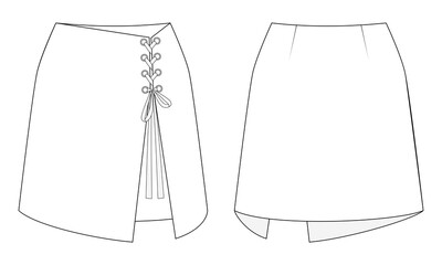 Fashion technical drawing of mini lace-up skirt - obrazy, fototapety, plakaty