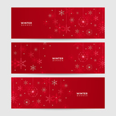 Fototapeta na wymiar Winter red Snowflake design template banner