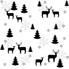 Black deer and tree chaotic seamless pattern.