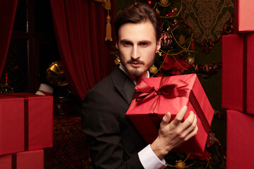 handsome man with gift