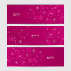 Fototapeta na wymiar Winter pink Snowflake design template banner