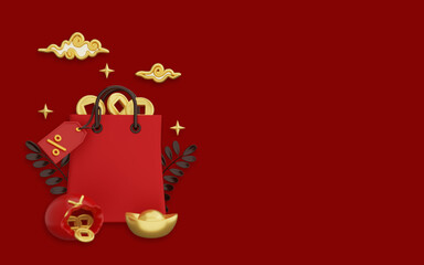 3d happy chinese new year on red background