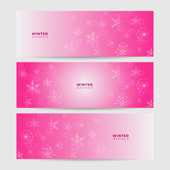 Winter background pink Snowflake design template banner