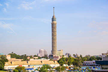 Beautiful view of the Cairo Tower and the Nile embankment in Cairo, Egypt