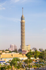 Obraz premium Beautiful view of the Cairo Tower and the Nile embankment in Cairo, Egypt