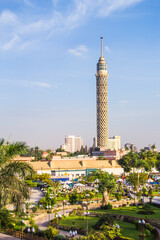 Obraz premium Beautiful view of the Cairo Tower and the Nile embankment in Cairo, Egypt