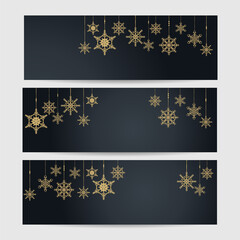 Elegant winter black gold Snowflake design template banner