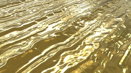Golden smooth surface with convex irregularities. A yellow texture located in perspective. Golden background.
