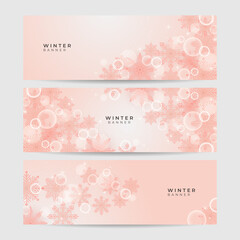 Soft winter peach Snowflake design template banner