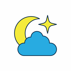 Filled outline Moon and stars icon isolated on white background. Cloudy night sign. Sleep dreams symbol. Full moon. Night or bed time sign. Vector