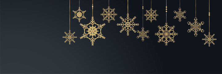 Elegant winter black gold Snowflake design template banner