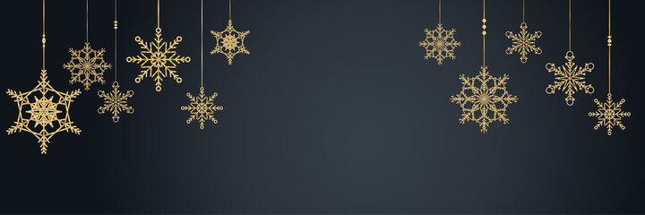 Elegant winter black gold Snowflake design template banner