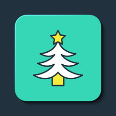 Naklejka na ściany i meble Filled outline Christmas tree icon isolated on blue background. Merry Christmas and Happy New Year. Turquoise square button. Vector