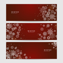 Winter dark red Snowflake design template banner