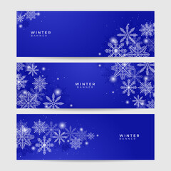 Elegant winter blue white Snowflake design template banner